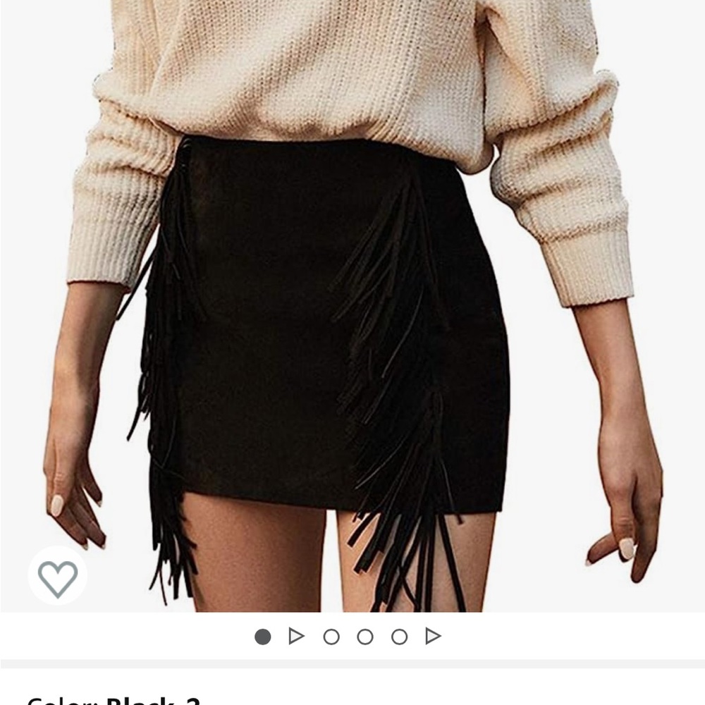 Black microsuede fringe skirt